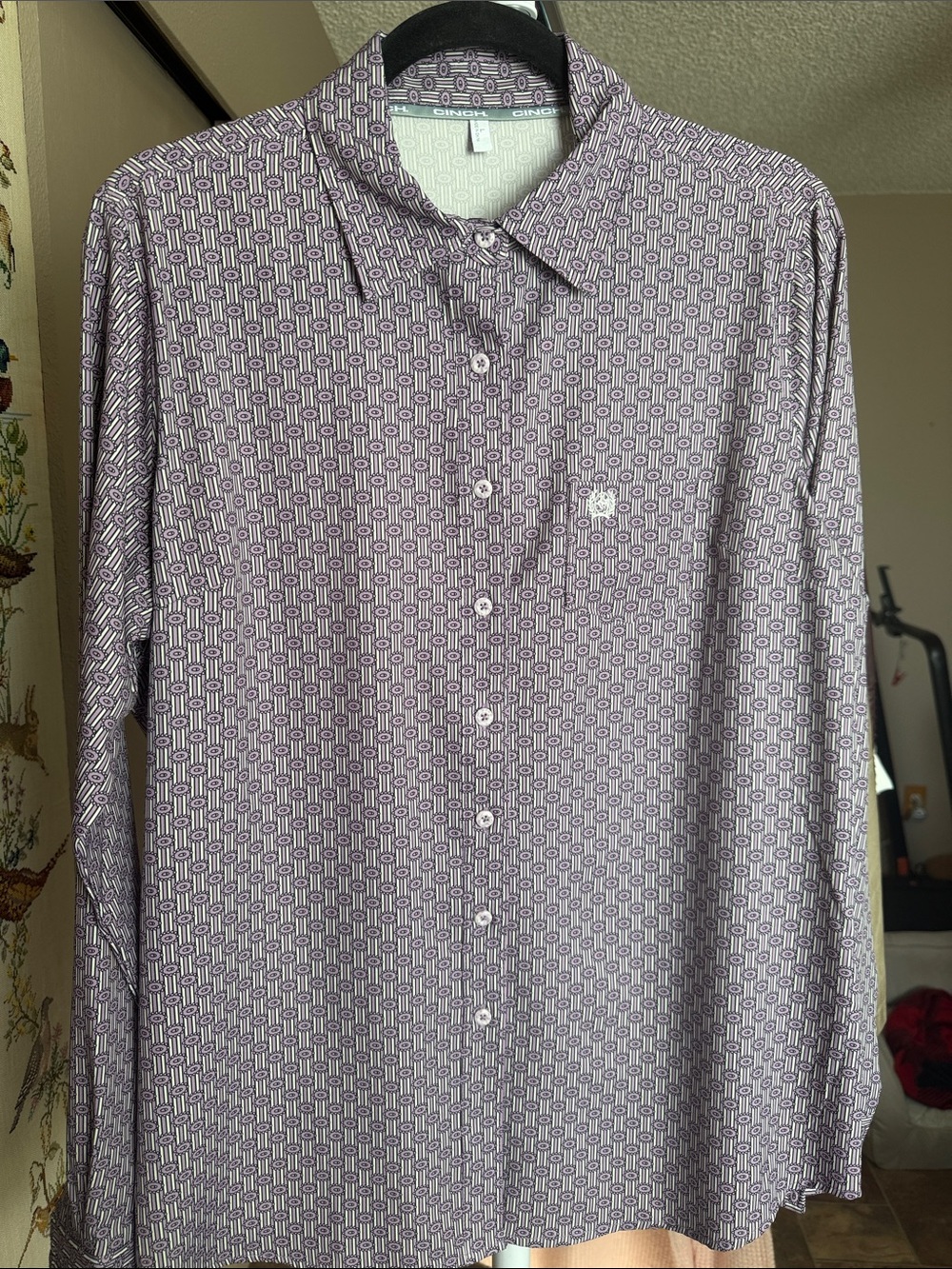 Cinch Women’s Purple Geometric Button-Up Dress Shirt